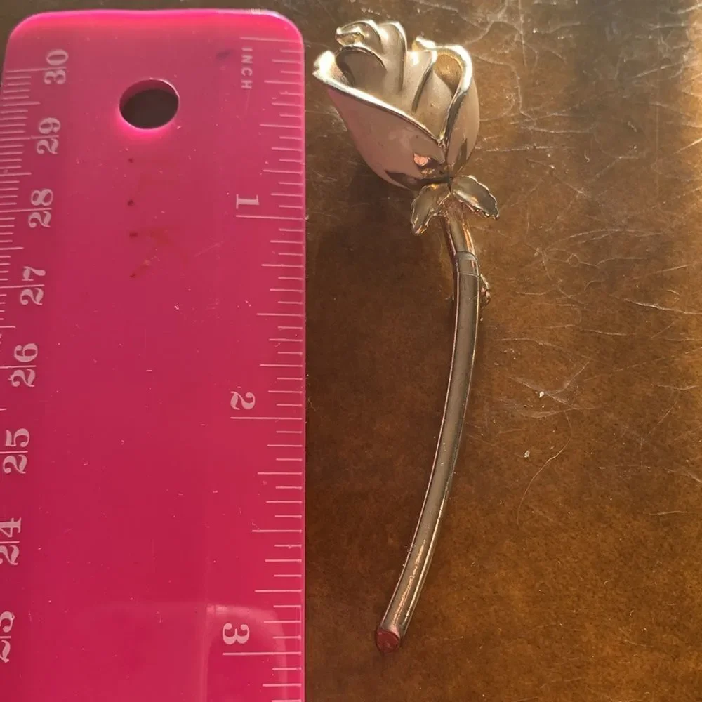 Vintage White Enamel Rose Brooch